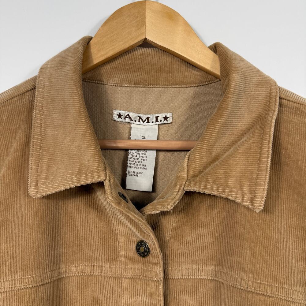 A.M.I. Women Tan corduroy lightweight stretch jacket Sz XL snap jacket - Picture 5 of 12